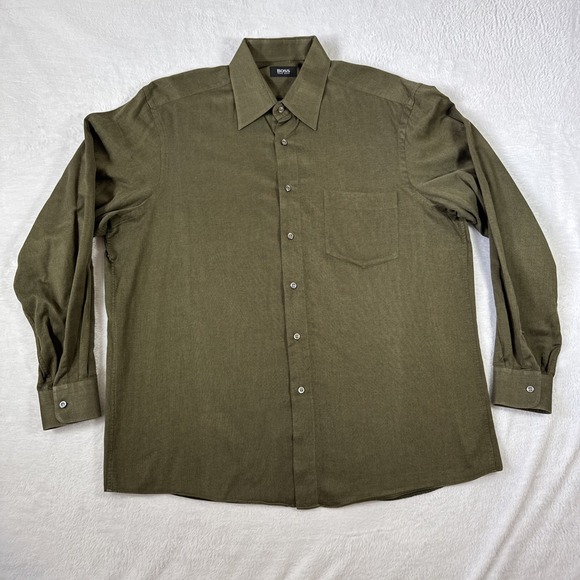 Hugo Boss Other - BOSS Hugo Boss Men's Hunter Green 100% Cotton Mother‎ of Pearl Button Up Large